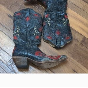 Corral Black Goat with Red Lizard Underlay Cowboy Boots 7M